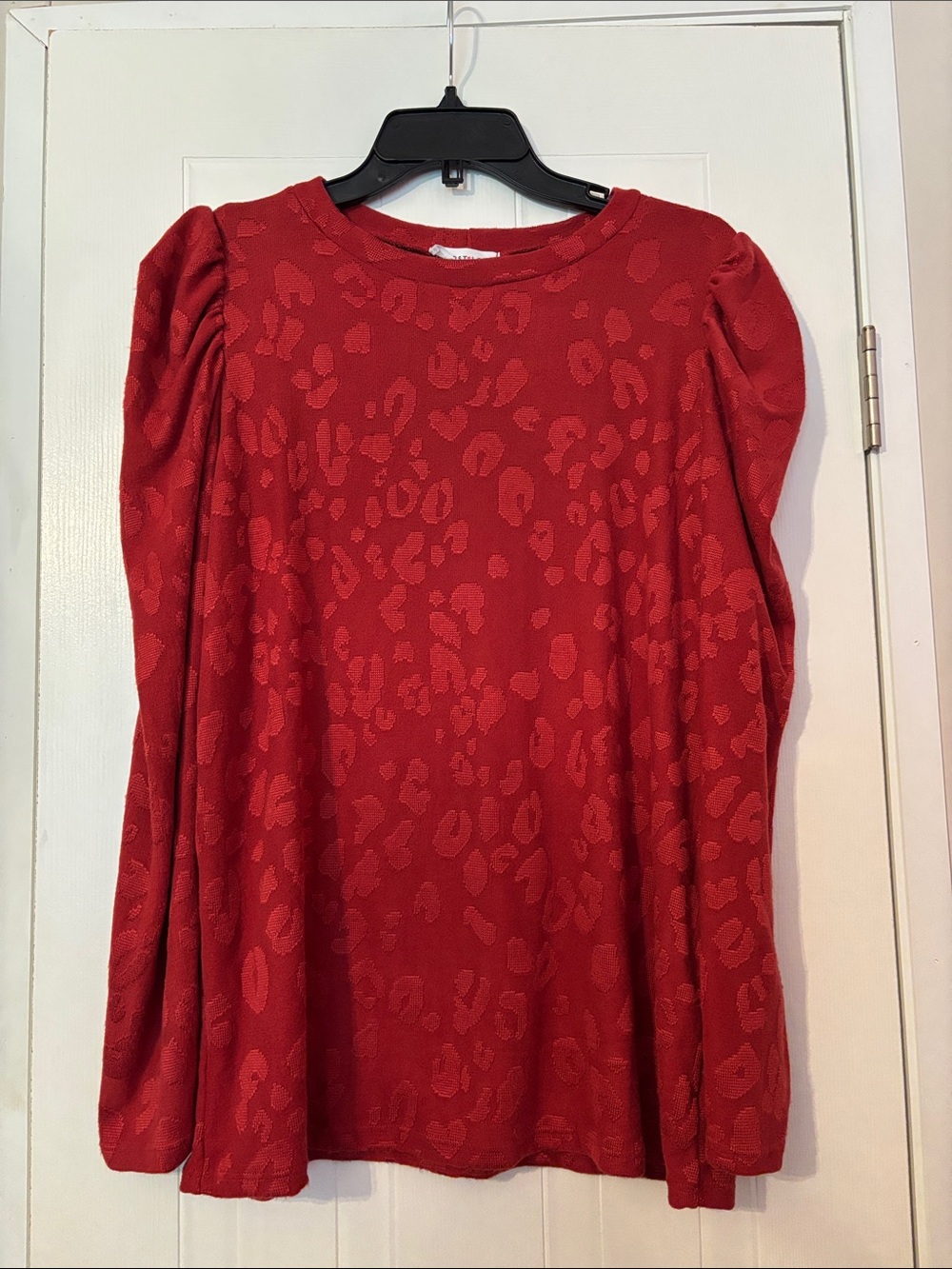 First Love Red Leopard Jacquard Long Sleeve Top